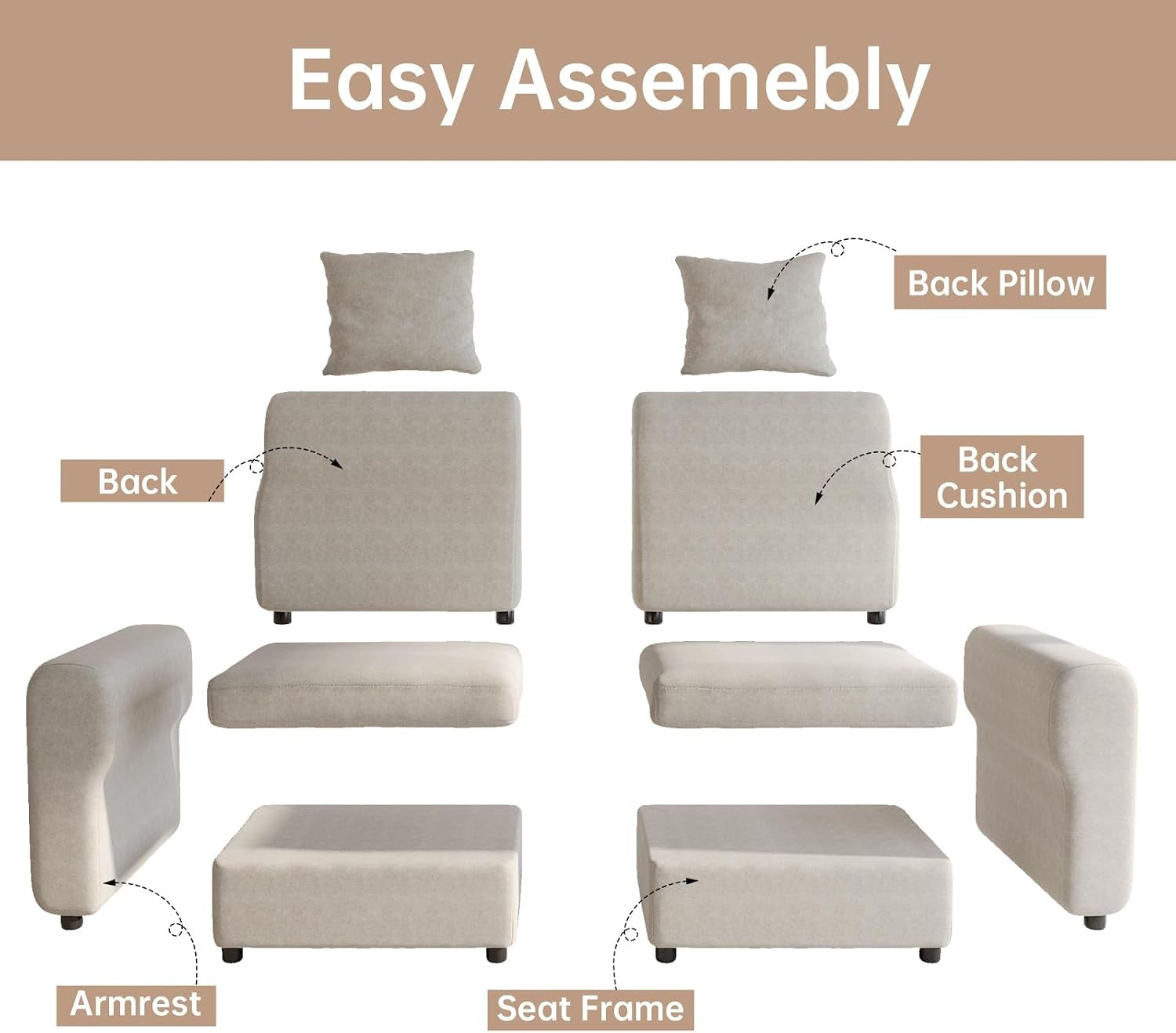 Love Seaters Extra Large Sectional Sofa for Living Room,2 Seaters for Small Apartment.,Convertible Leisure Couch,Deep Couches for Lounge,Modular Family Couches