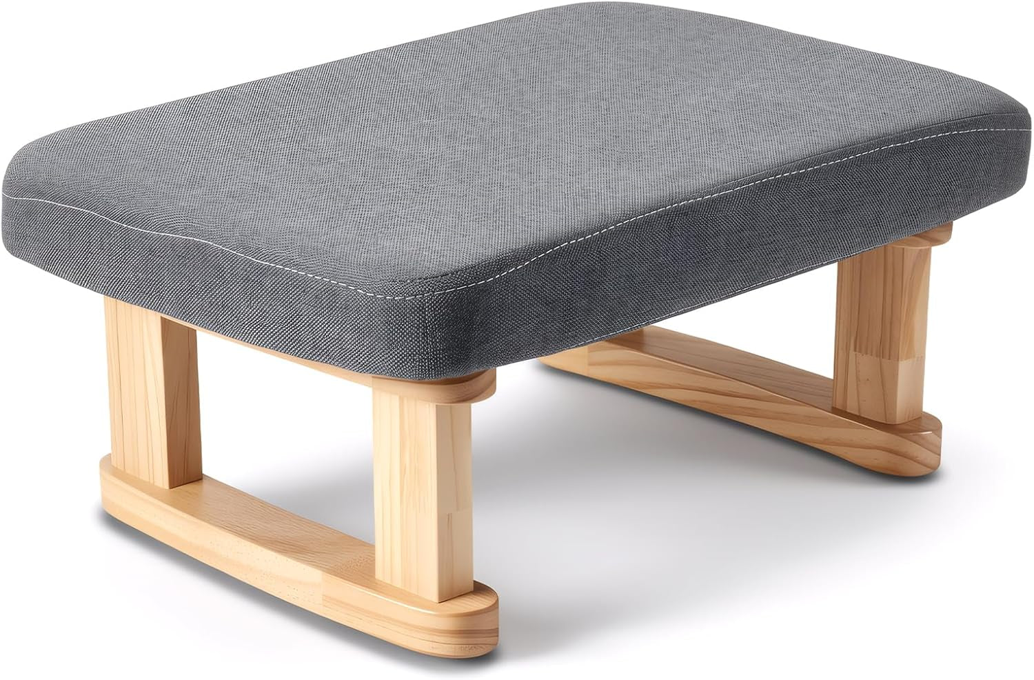 Small Footstool, Lightweight Pouffe Footstool with Stable Wooden Legs and Removable Soft Cushion Cover, Modern Foot Rest under Desk for Living Room Bedroom Office Hallway Entryway (Dark Gray)