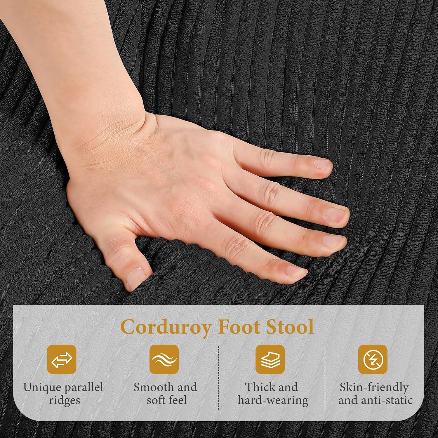 Large Ottoman for Modular Sofa, Large Corduroy Ottoman with Spring Cushion, Rectangle Foot Rest for Couch, Entrance Footstool with Wood Legs, Footstool for Living Room, Bedroom, Black