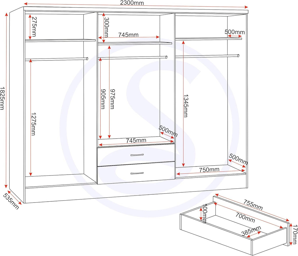 Nevada 6 Door 2 Drawer Wardrobe in White Gloss