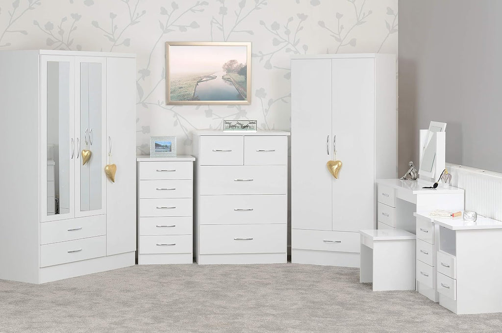 Nevada 3 Door 2 Drawer Wardrobe in White Gloss