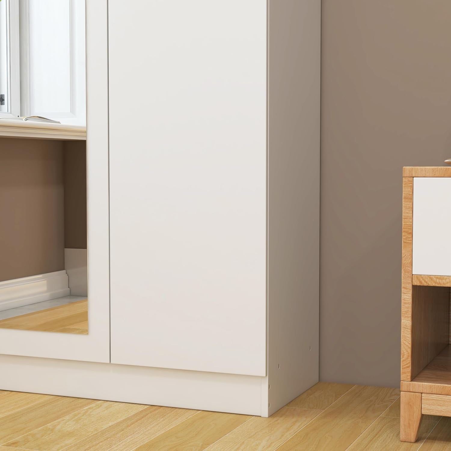 2 Door Mirrored Wardrobe with Hanging Rail Wooden Clothes Storage Cupboards Unit for Bedroom Furniture 72 X 47 X 170 Cm (White)