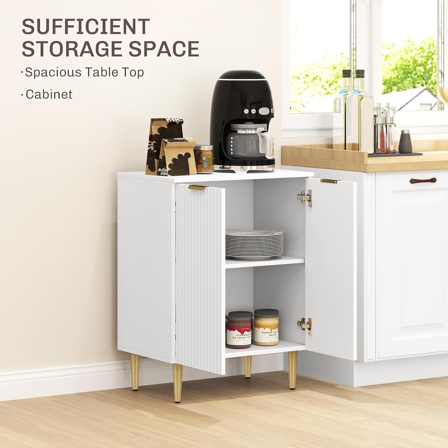 Sideboard Buffet Cabinet Kitchen Storage Cabinet with 2 Doors Black | Modern, Adjustable Shelf, Living Room Sideboard, Metal Legs, for Hallway