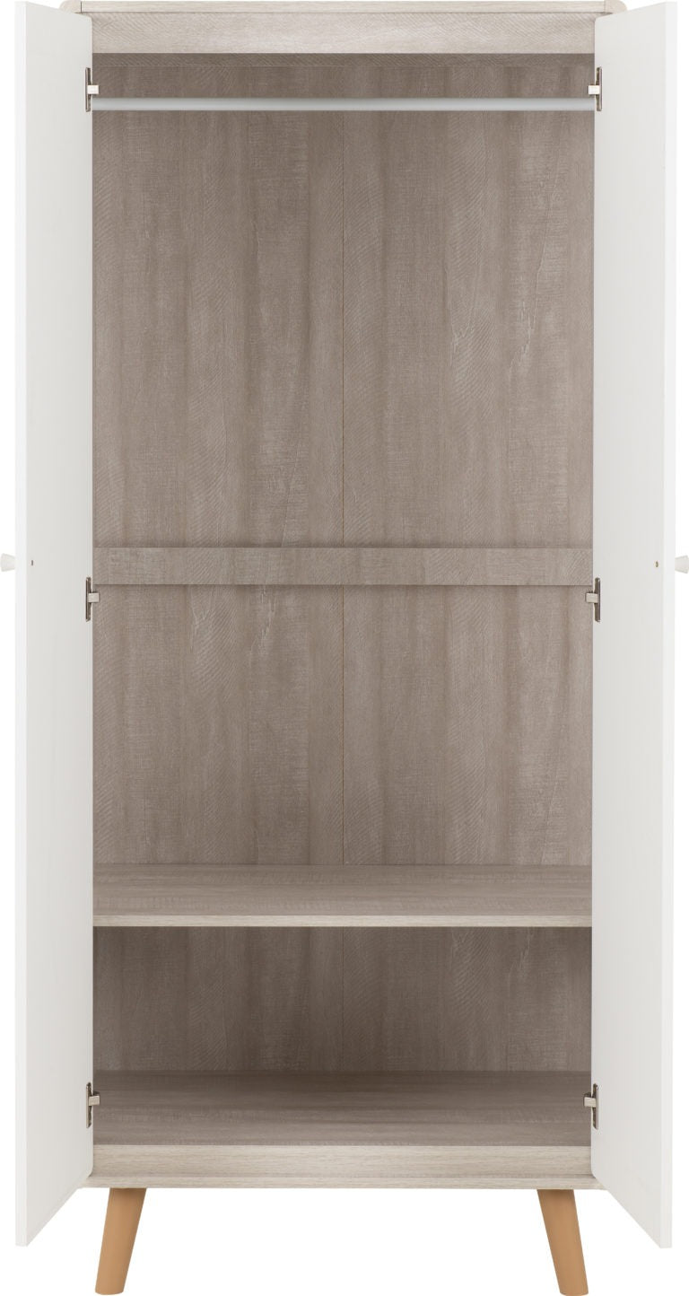Emilia 2 Door Dusty Grey and White 180 cm width wardrobe