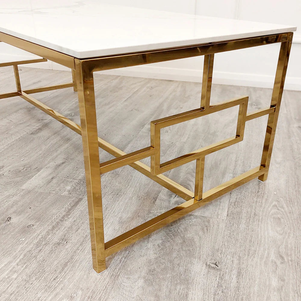 Geo Gold Whitewashed Coffee Table with Storage