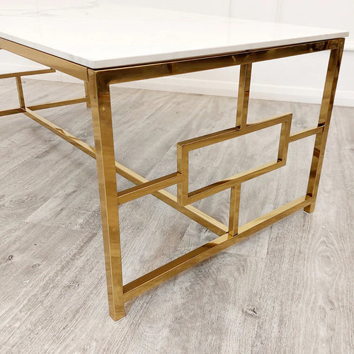 Coffee Table UK | Geo Gold Whitewashed Coffee Table with Storage | Coffee