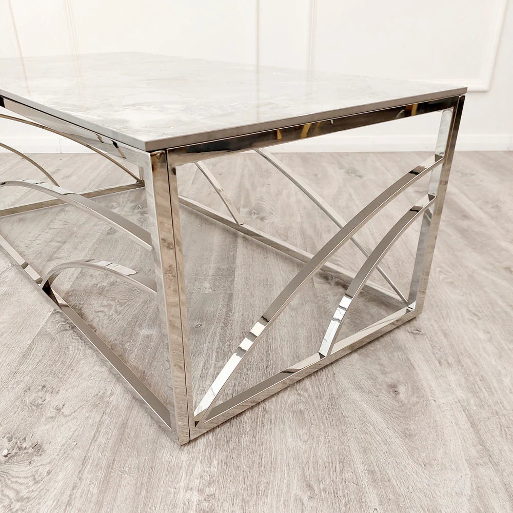 Marble Top Coffee Table with Stomach Ash Grey Sintered Top