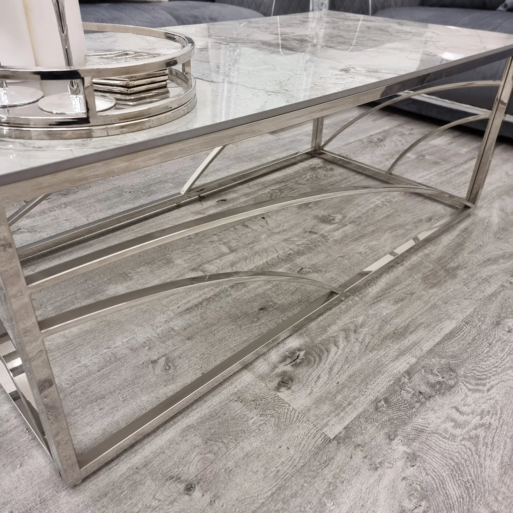 Marble Top Coffee Table with Stomach Ash Grey Sintered Top