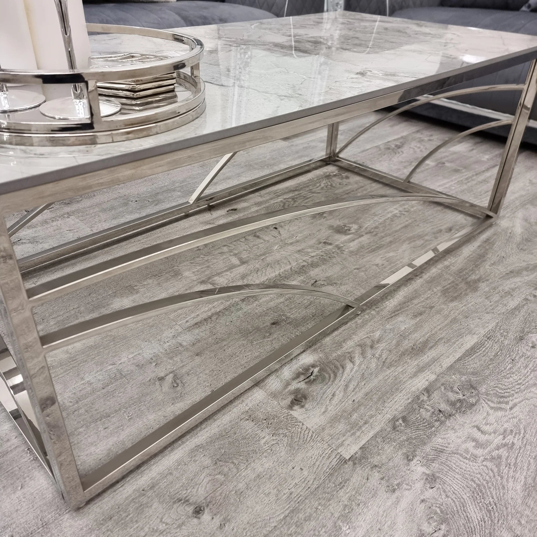 Marble Top Coffee Table with Stomach Ash Grey Sintered Top