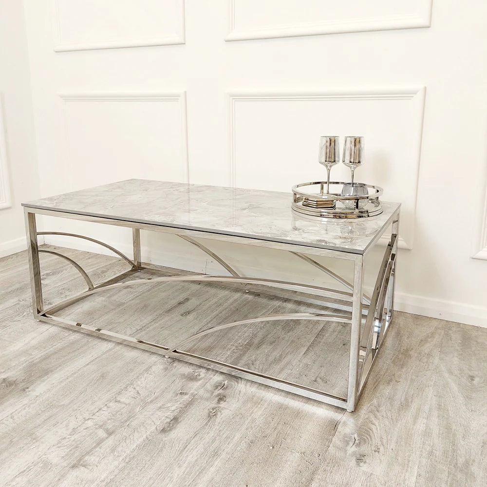 Marble Top Coffee Table with Stomach Ash Grey Sintered Top