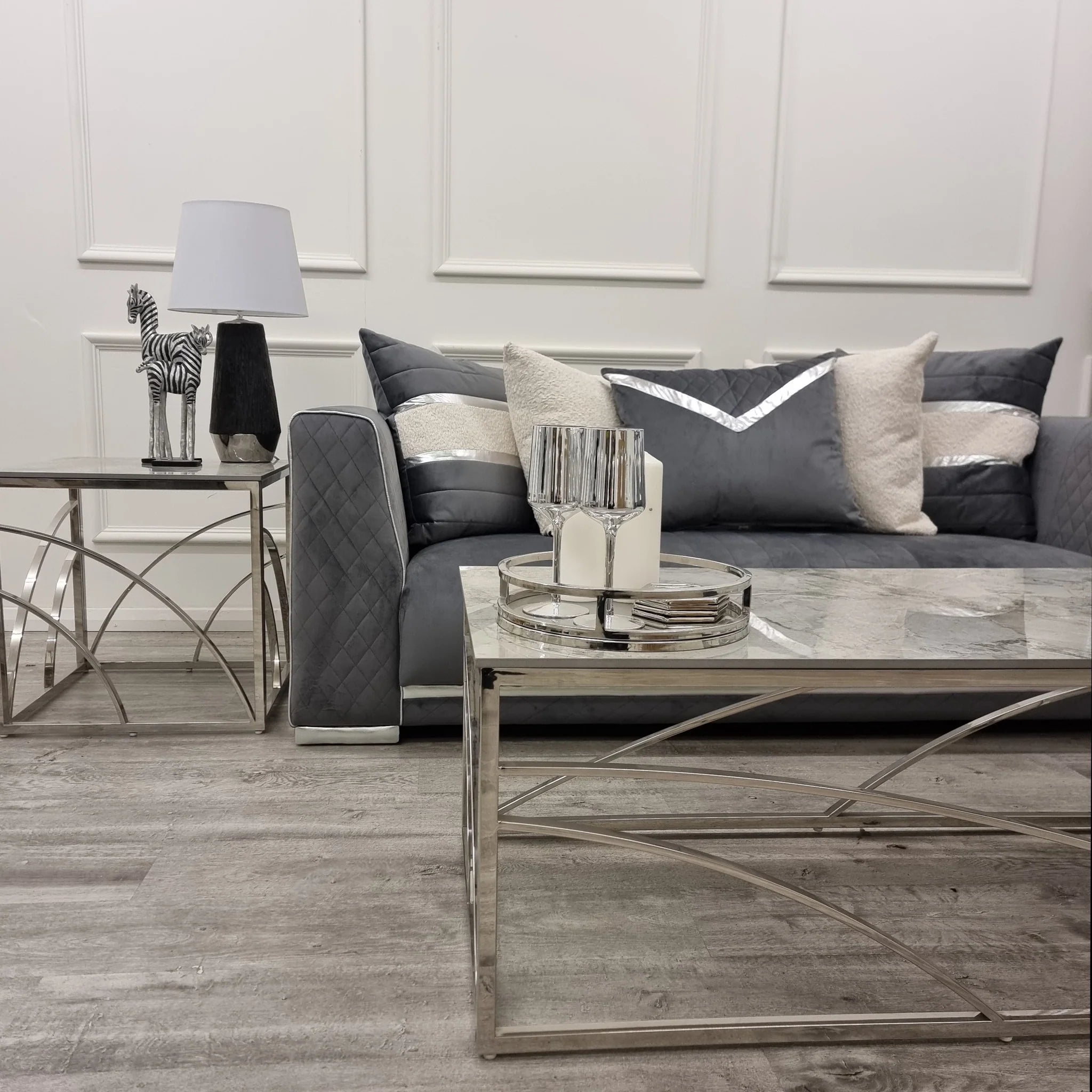 Marble Top Coffee Table with Stomach Ash Grey Sintered Top