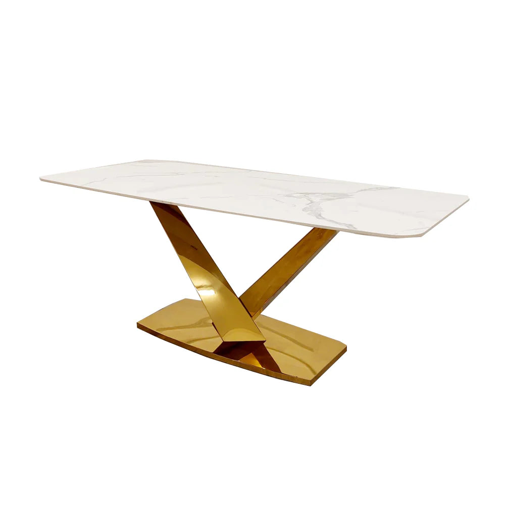 Valeo Gold 1.8m Polar White Sintered Stone Top Dining Table with 4 Chairs