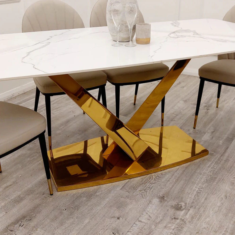 Valeo Gold 1.8m Polar White Sintered Stone Top Dining Table with 4 Chairs