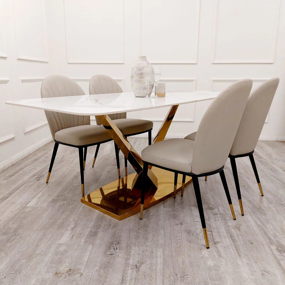 Valeo Gold 1.8m Polar White Sintered Stone Top Dining Table with 4 Chairs