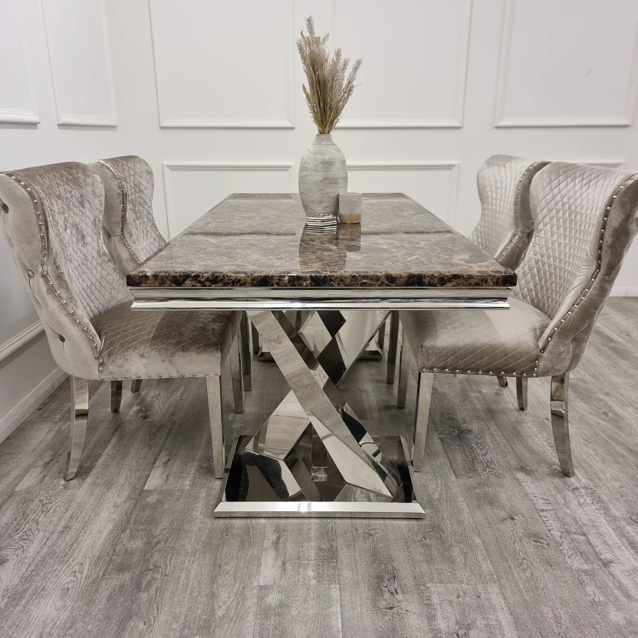 Xavia 1.8m White Marble Dining Table With 4 Chairs