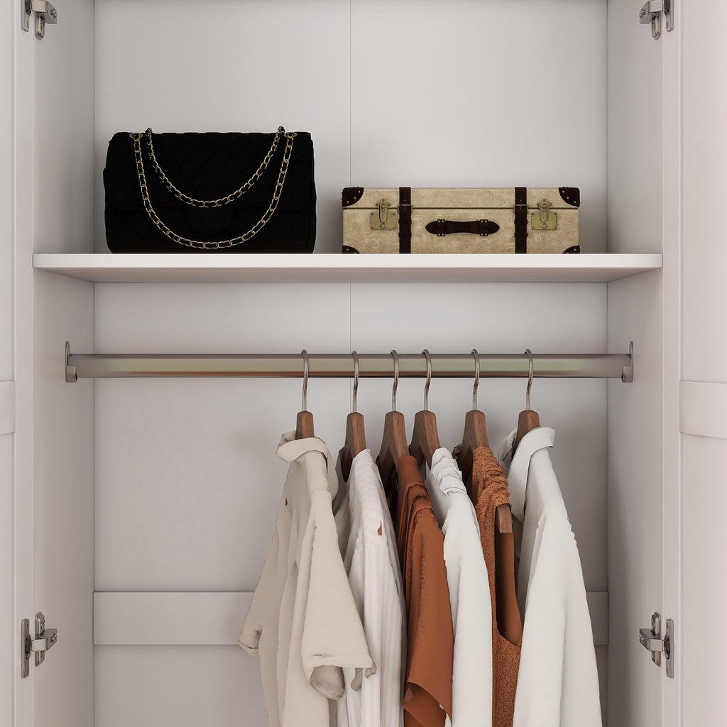 2 Door Wardrobe Double Wardrobe Closet with Storage Shelf & Hanging Rail Bedroom Furniture, 72 X 47 X 169Cm, White