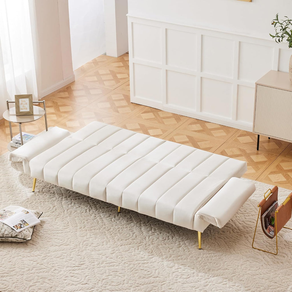 2 Seater Sofa Bed with Multi‑Position Backrest & Armrests, Velvet | Couch Bed Double with Metal Legs, Modern Loveseat Sofa for Living Room, Bedroom, Home Theater & Guest Room