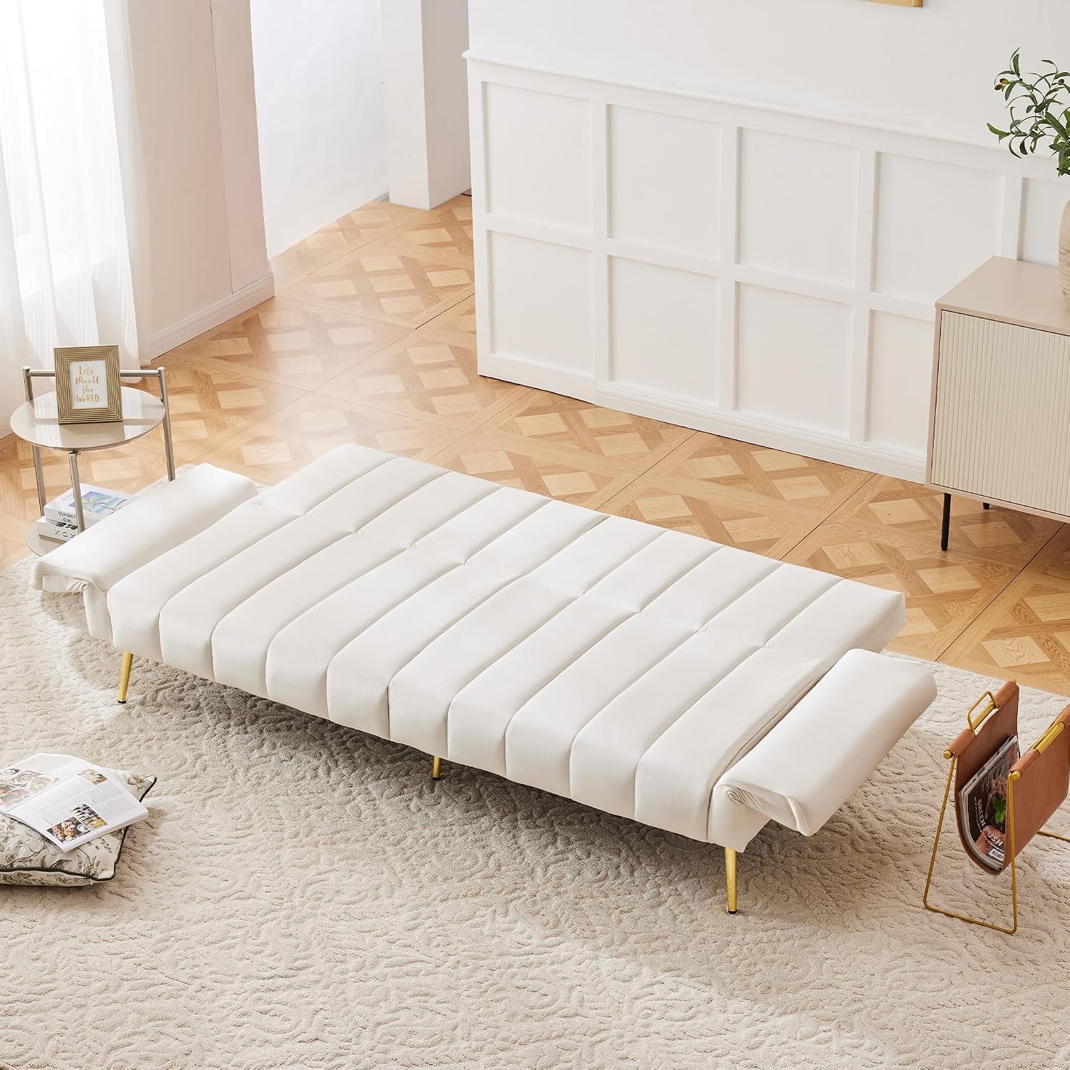2 Seater Sofa Bed with Multi‑Position Backrest & Armrests, Velvet | Couch Bed Double with Metal Legs, Modern Loveseat Sofa for Living Room, Bedroom, Home Theater & Guest Room