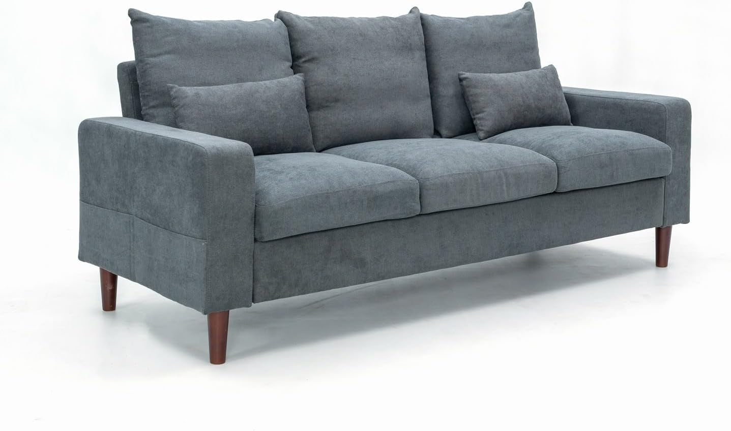 3 Seater Sofa Linen Fabric Sofa Settee Couch Lounge Sofa Living Room Furniture Wood Legs, Grey 3 Seater