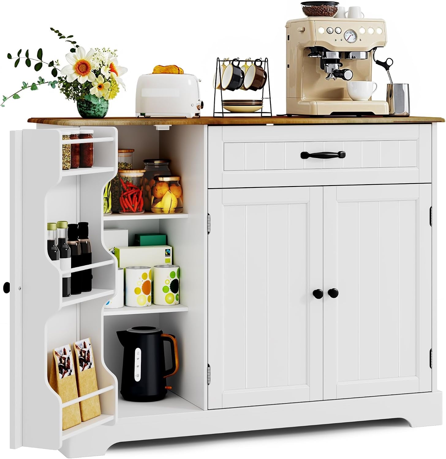 Sideboard Cabinet, Kitchen Storage Cupboard with Drawer | 3-Tier Door Storage and 2-Door Cabinet, Anti-Tip Design, 105 X 40 X 84.5