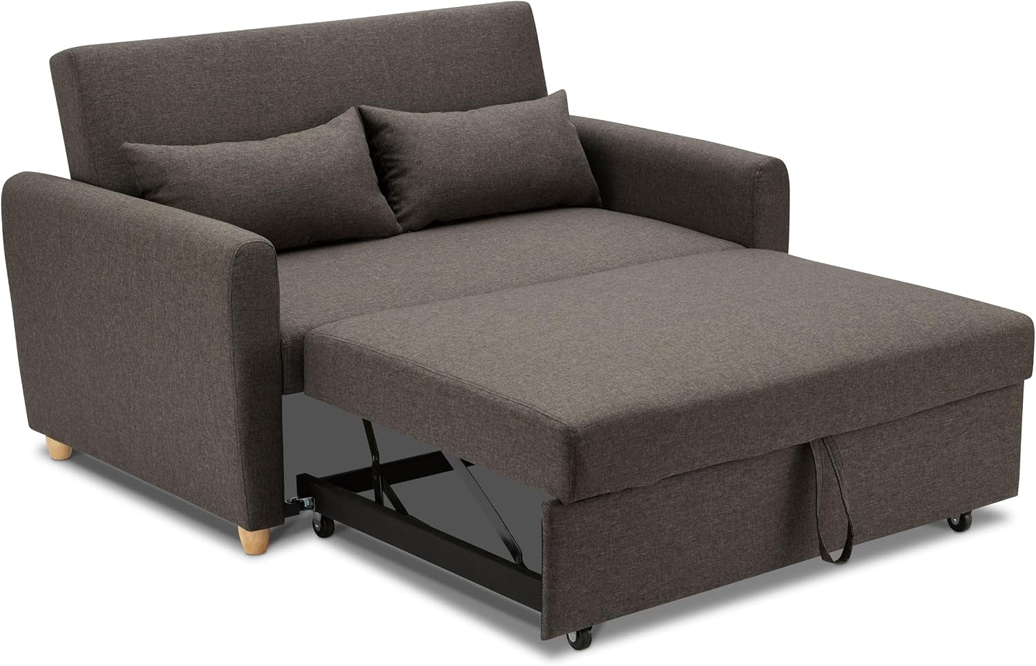 Dark Brown 2 Seater Sofa Bed Double, Pull Out Sofa Bed for Adults, Compact Fabric Sofabed with Fold Flat Mattress | Living Room Guest Bed | 140Cm