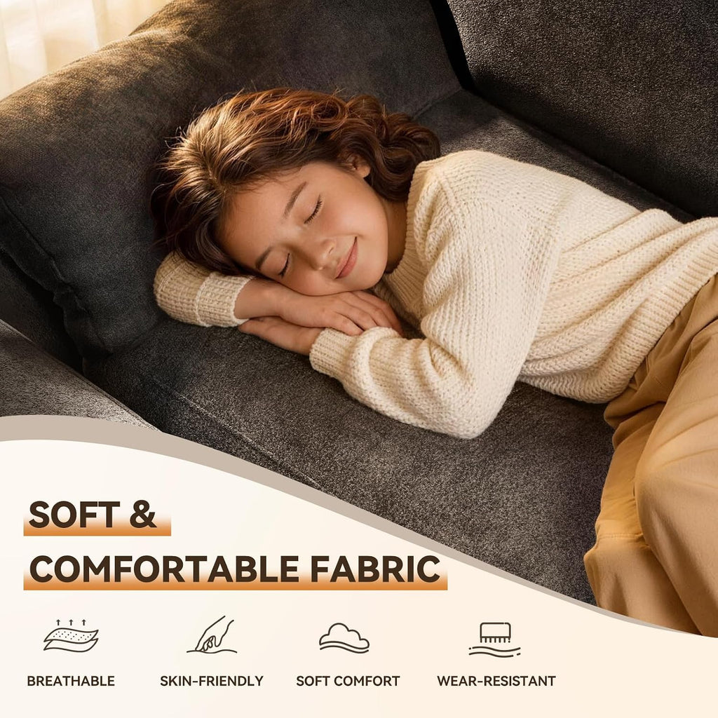 Boneless Cloud Sectional Sofa, 240Cm Modular Chenille Couch, Grey | No Assembly Needed, Expands in 72Hrs, 380Gsm Skin-Friendly Chenille Fabric, Perfect for Living Rooms & Apartments