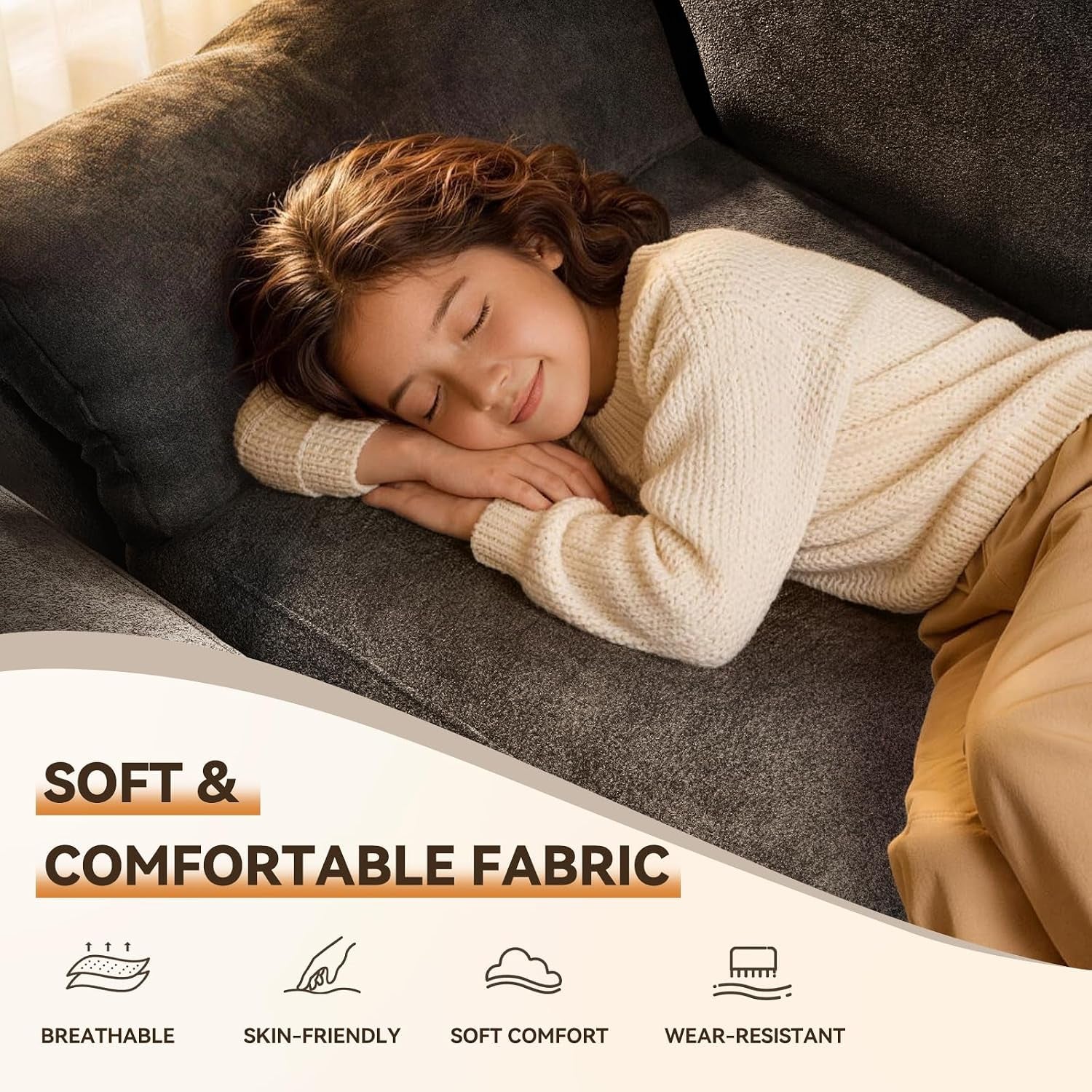 Boneless Cloud Sectional Sofa, 240Cm Modular Chenille Couch, Grey | No Assembly Needed, Expands in 72Hrs, 380Gsm Skin-Friendly Chenille Fabric, Perfect for Living Rooms & Apartments