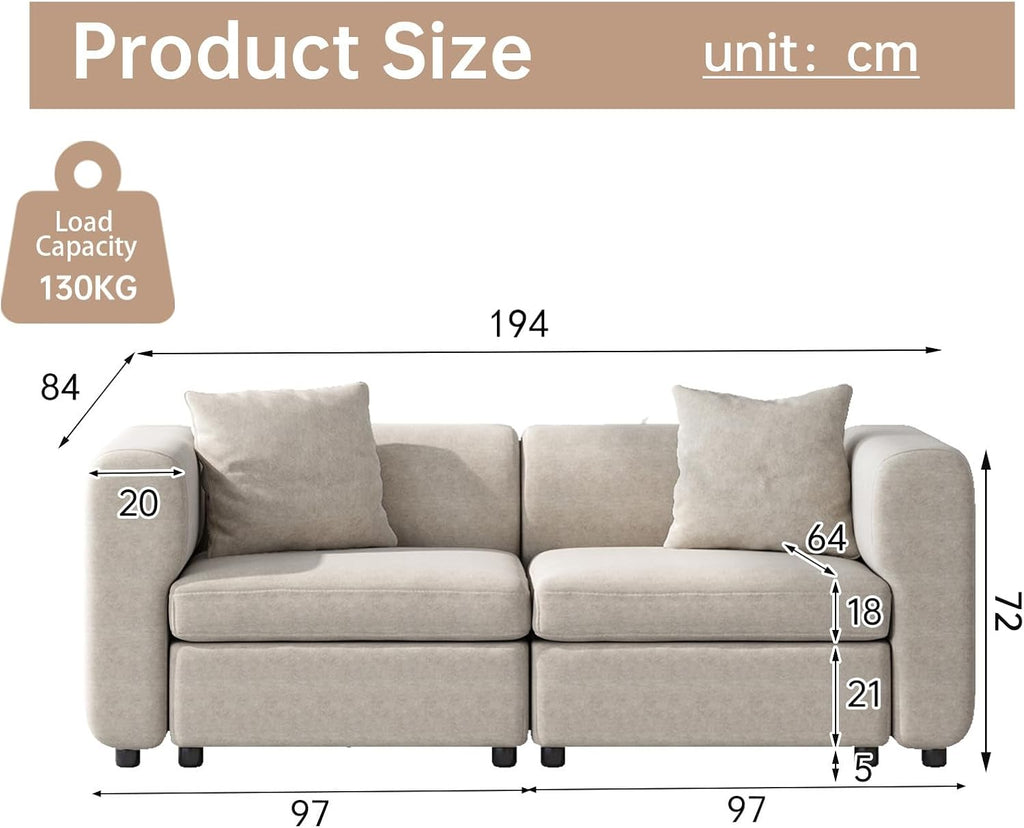 Love Seaters Extra Large Sectional Sofa for Living Room,2 Seaters for Small Apartment.,Convertible Leisure Couch,Deep Couches for Lounge,Modular Family Couches