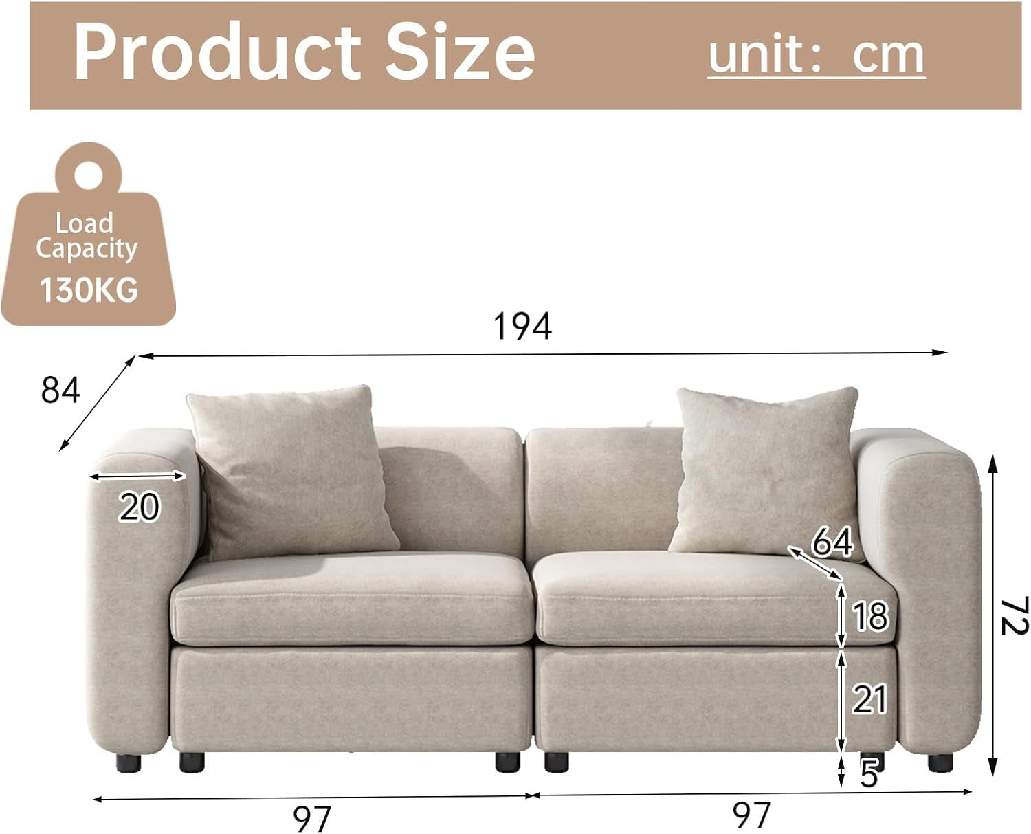 Love Seaters Extra Large Sectional Sofa for Living Room,2 Seaters for Small Apartment.,Convertible Leisure Couch,Deep Couches for Lounge,Modular Family Couches