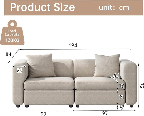 Love Seaters Extra Large Sectional Sofa for Living Room,2 Seaters for Small Apartment.,Convertible Leisure Couch,Deep Couches for Lounge,Modular Family Couches