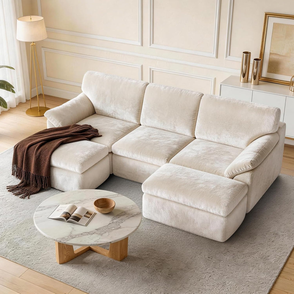 Boneless Cloud Sectional Sofa, 240Cm Modular Chenille Couch, Beige | No Assembly Needed, Expands in 72Hrs, 380Gsm Skin-Friendly Chenille Fabric, Perfect for Living Rooms & Apartments