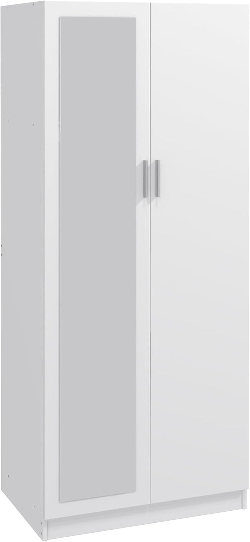 2 Door Mirrored Wardrobe with Hanging Rail Wooden Clothes Storage Cupboards Unit for Bedroom Furniture 72 X 47 X 170 Cm (White)