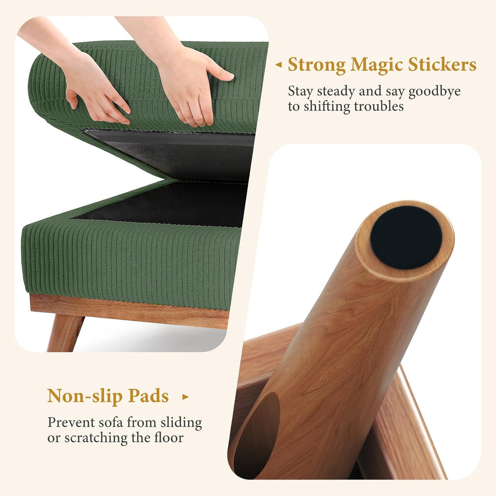 Large Ottoman for Modular Sofa, Large Corduroy Ottoman with Spring Cushion, Rectangle Foot Rest for Couch, Entrance Footstool with Wood Legs, Footstool for Living Room, Bedroom, Green