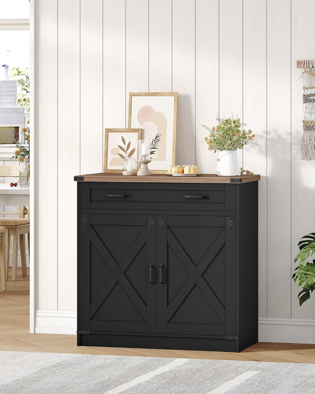 Sideboard, Kitchen Cabinet with Drawer & 2 Doors, 40 X 80 X 80 Cm | Freestanding Kitchen Cupboard with Adjustable Shelf, for Entryway, Living Room, Dining Room, Black, SC84806X