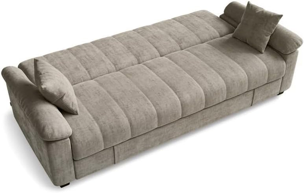 3-Seater Sofa Bed VERONICA, Taupe | Pull-Out Sleeper, Modern Upholstered, Compact & Comfortable Design, Click-Clack Mechanism, Adjustable Back Support