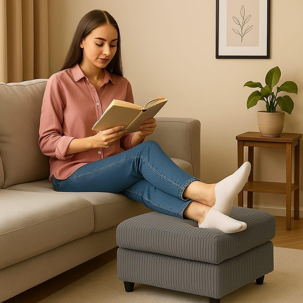 Large Size Amalfi Jumbo Cord Fabric Footstool Puoffee (Grey)