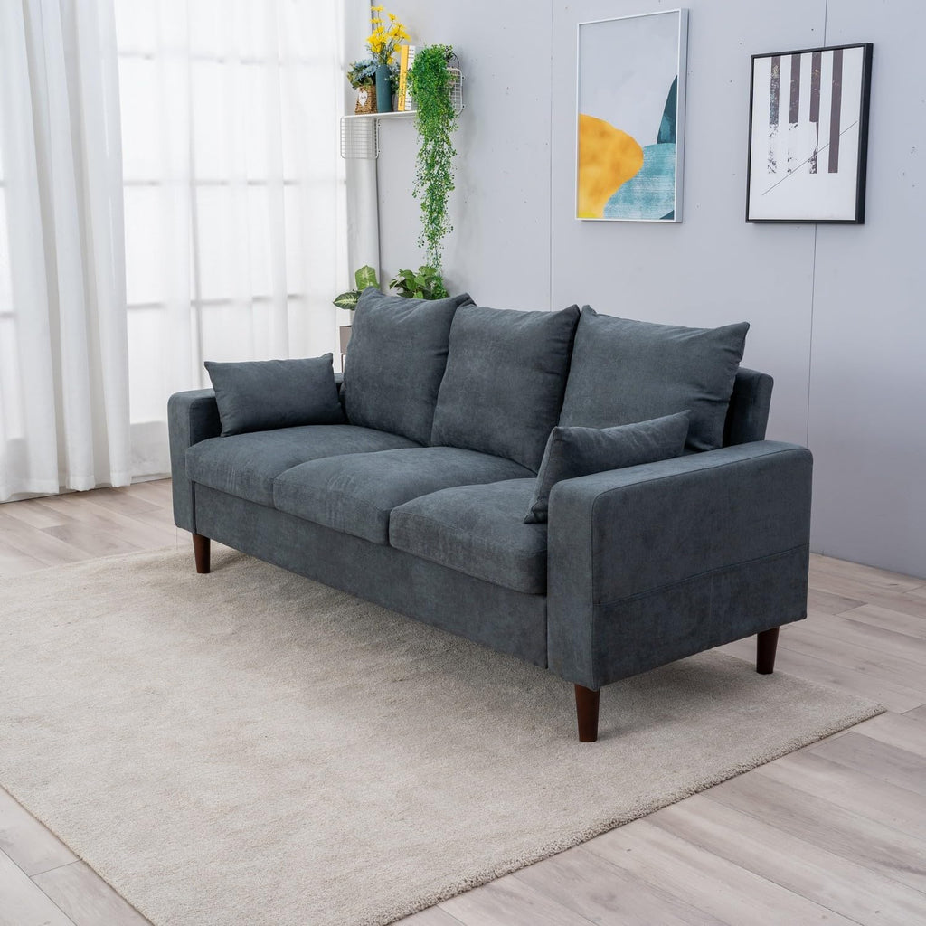 3 Seater Sofa Linen Fabric Sofa Settee Couch Lounge Sofa Living Room Furniture Wood Legs, Grey 3 Seater