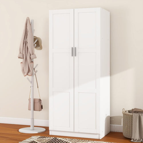 2 Door Wardrobe Double Wardrobe Closet with Storage Shelf & Hanging Rail Bedroom Furniture, 72 X 47 X 169Cm, White