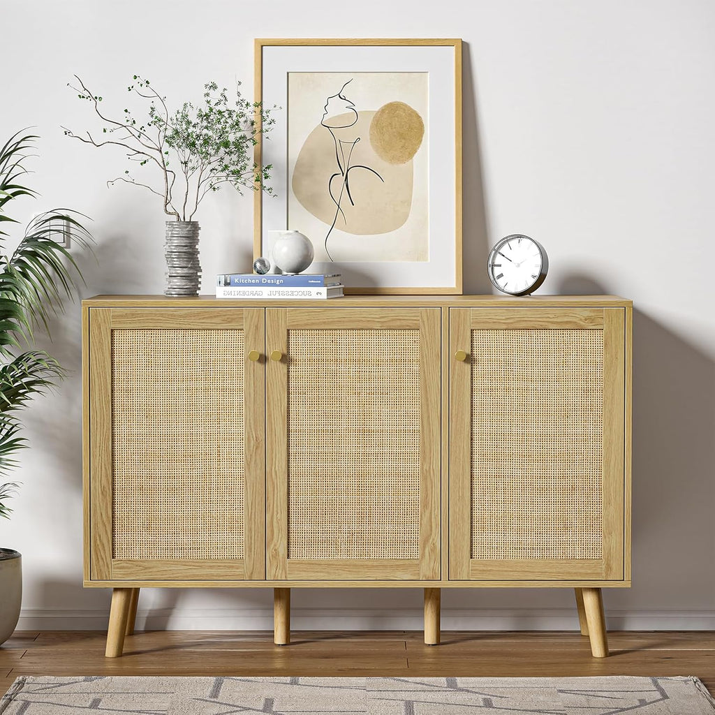 Modern Shoe Storage Cabinet 3 Doors, Hallway Buffet Cabinet Entryway Accent Cabinets, Sideboard Wood Credenza with Adjustable Shelves for Living Room, Kitchen