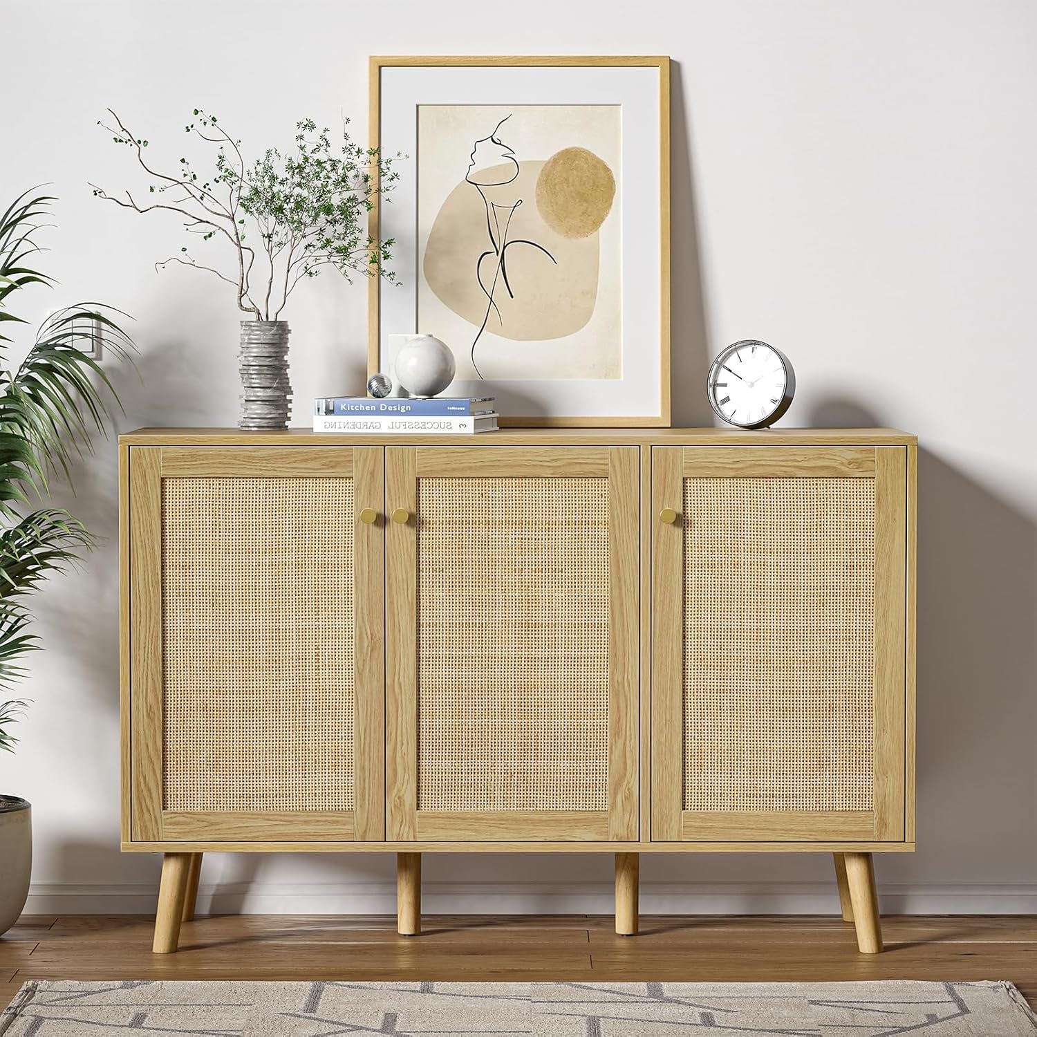 Modern Shoe Storage Cabinet 3 Doors, Hallway Buffet Cabinet Entryway Accent Cabinets, Sideboard Wood Credenza with Adjustable Shelves for Living Room, Kitchen