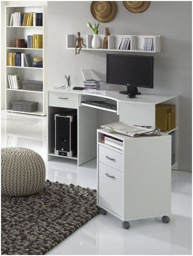 Amelia White Corner Desk with Drawer and Shelves