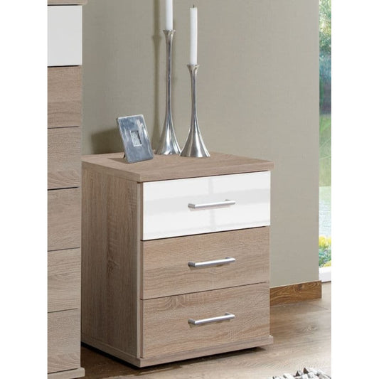 Atiya 3 Drawer White Gloss and Oak Bedside