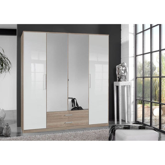 Atiya 4 Door White Gloss and Oak Wardrobe