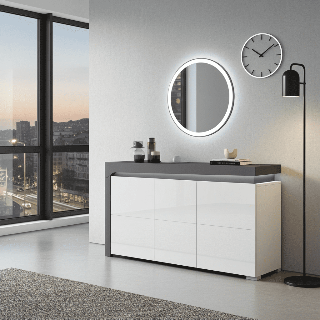 Tyler 3 Door Modern White Sideboard with LED Lights