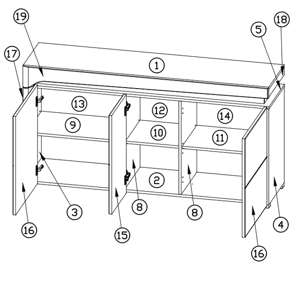 Tyler 3 Door Sideboard With Lights