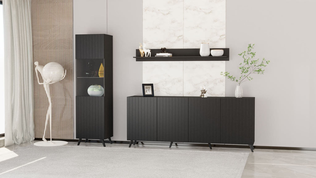Becca Black Display Cabinet Dining with 4 Internal Shelves