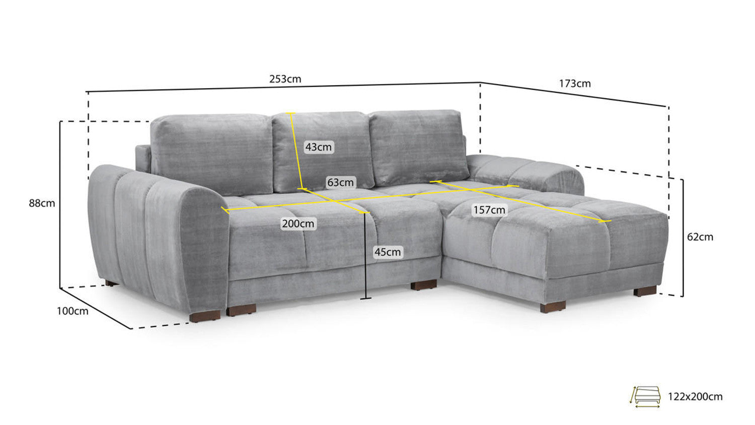 Azzuro Universal Cream Corner Sofa 4 Seater
