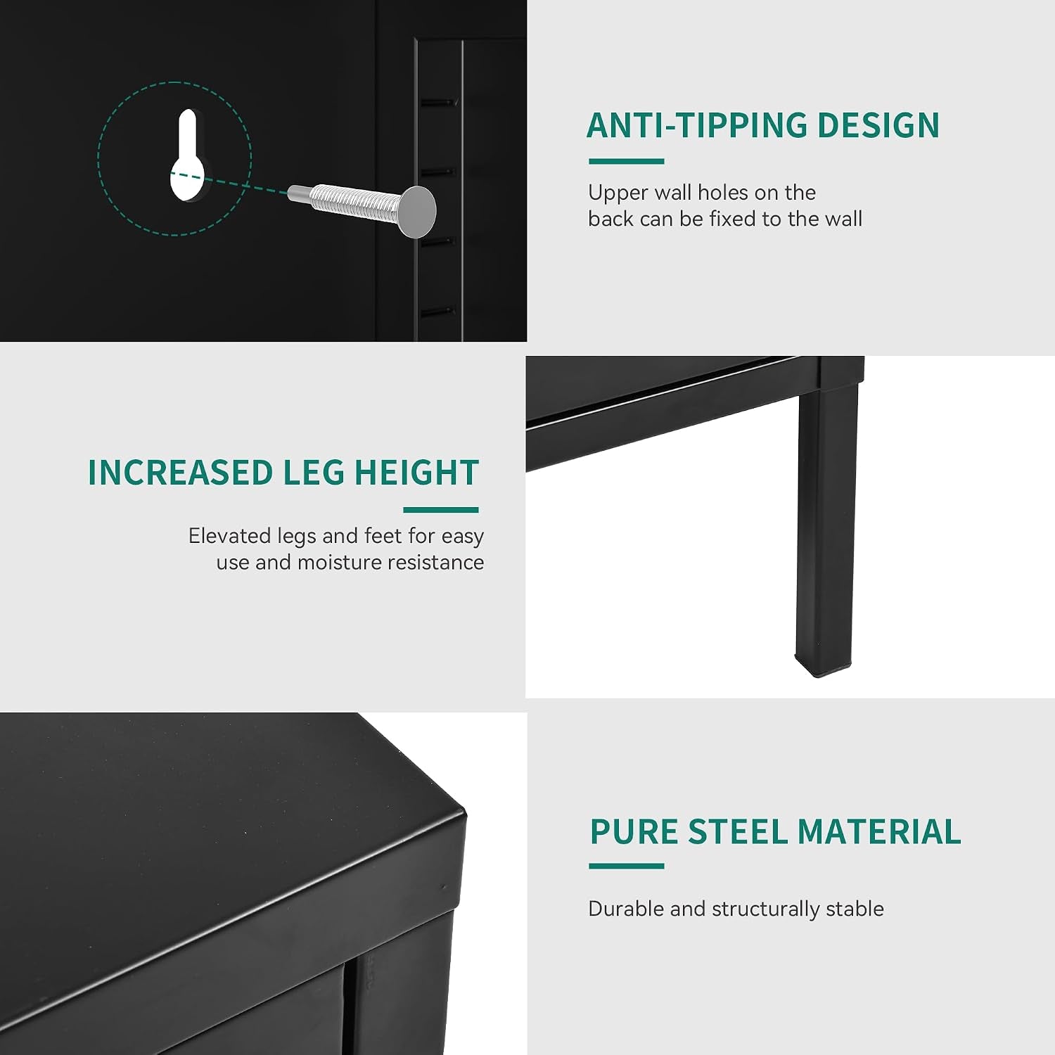 Metal Storage Cabinets with 2 Doors & 1 Adjustable Shelf, Floor Standing Sideboard Cupboard, Storage Cupboard for Home Office, Bedroom, Bathroom, Living Room, Black | Floor Standing Sideboard Cupboard 80X40X80Cm, Storage Cupboard for Home Office Bedroom Bathroom Living Room