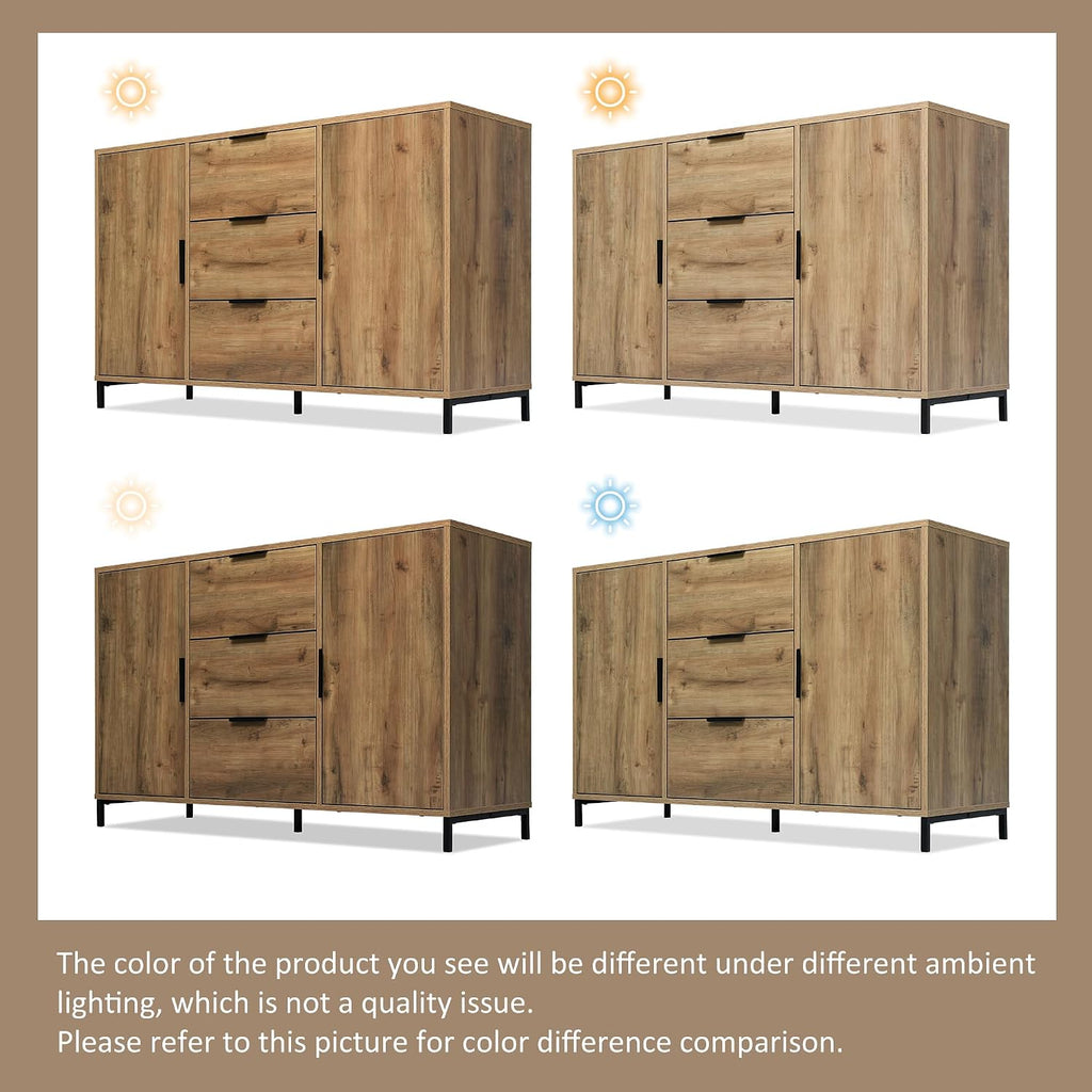 Sideboard Cabinet Cupboard with 2 Doors and 3 Drawers, Rustic Sideboards for Living Room, Kitchen, and Hallway, Adjustable Shelf, 120 X 40 X 76 Cm, Dark Oak
