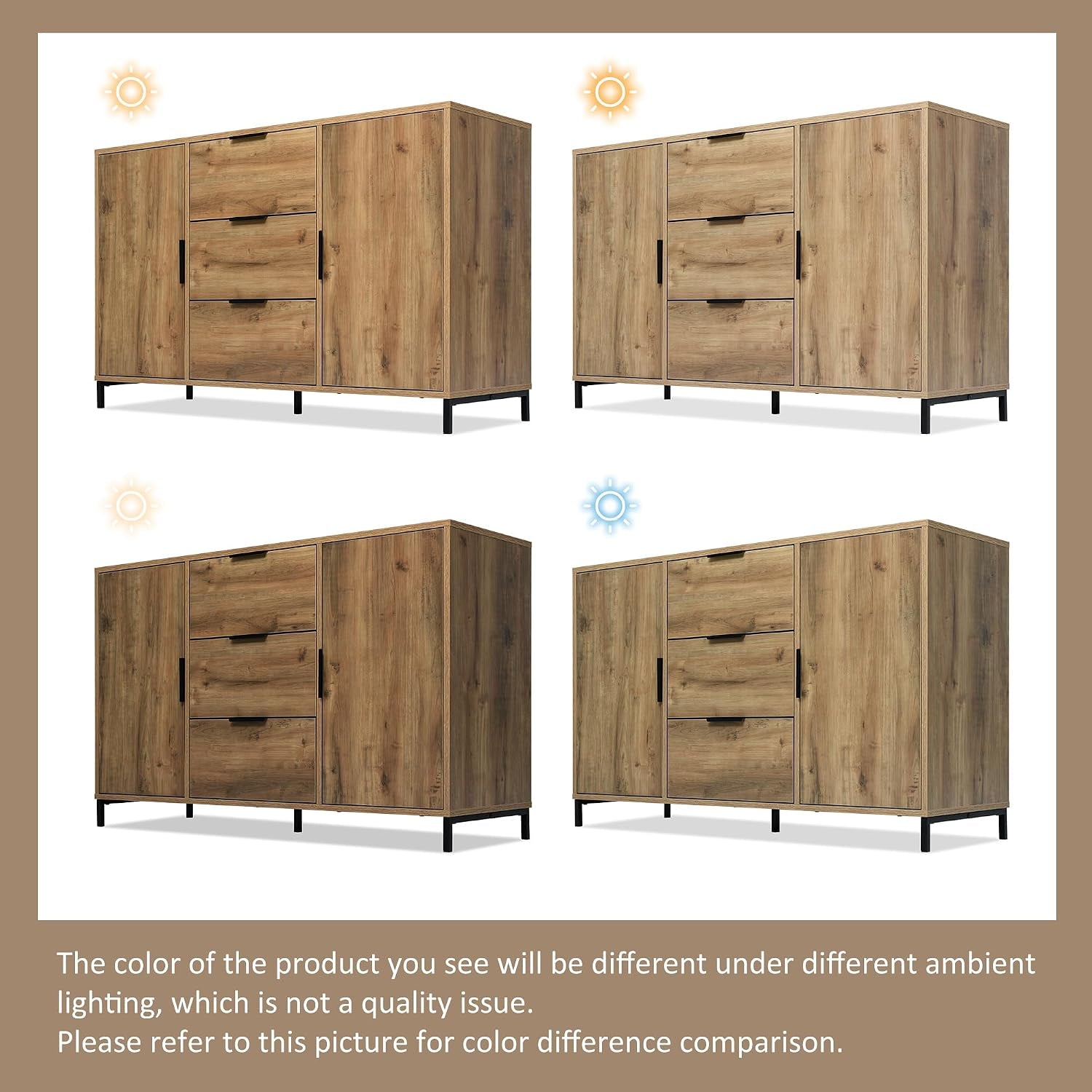 Sideboard Cabinet Cupboard with 2 Doors and 3 Drawers, Rustic Sideboards for Living Room, Kitchen, and Hallway, Adjustable Shelf, 120 X 40 X 76 Cm, Dark Oak